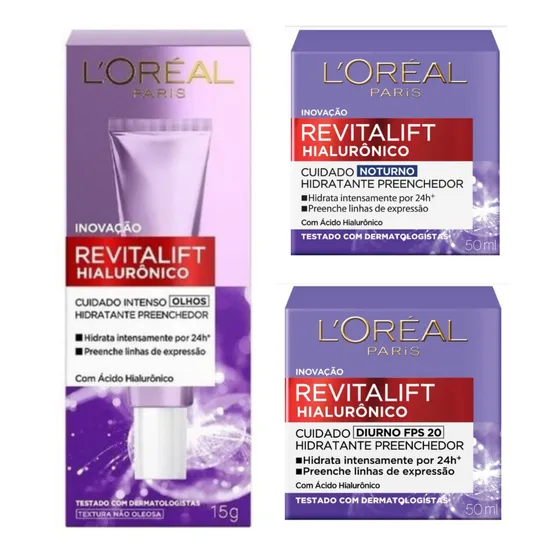 Kit Loreal Revitalift Hialurônico  Completo Dia/noite/olhos