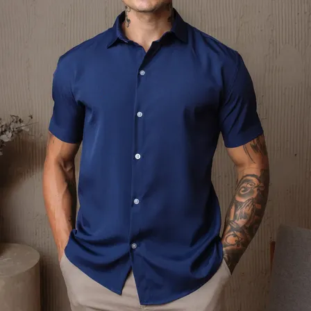 Camisa Social Masculina Gola Italiana Confortável