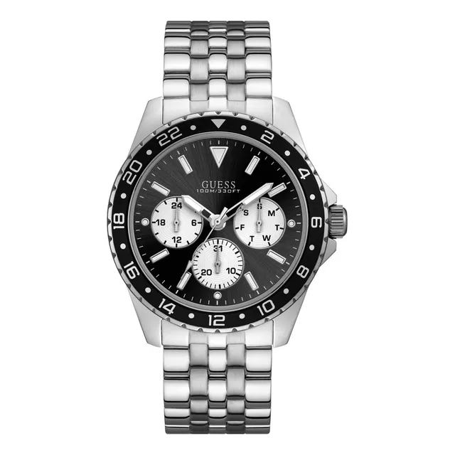 Guess Acero Inoxidable + Pulsera Negra Reloj Con Día, Jmm5q