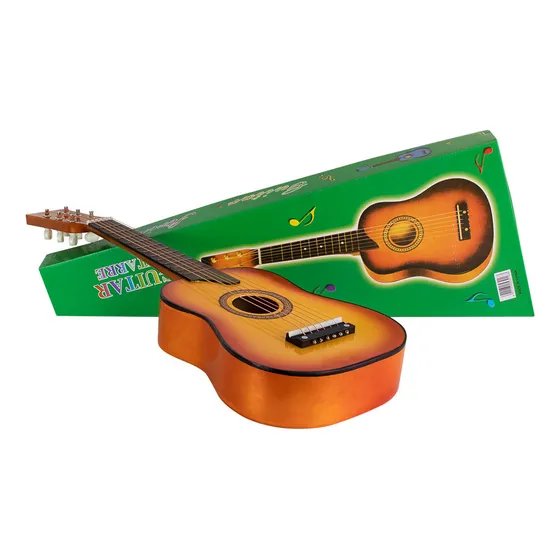 Guitarra Infantil De Madera Con Púa Y Cuerda De Repuesto Color Marrón