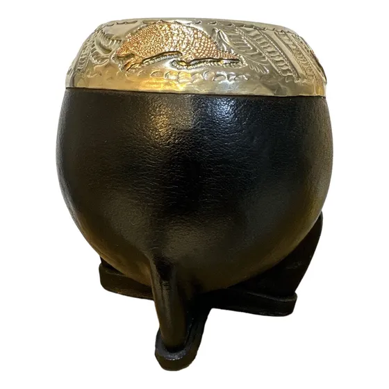 Mate Forrado En Cuero Con Virola En Plata Y Oro 10 Klt.tuset
