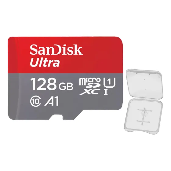 Tarjeta de memoria micro SD Sandisk de 128 GB Ultra 140 MBS+funda
