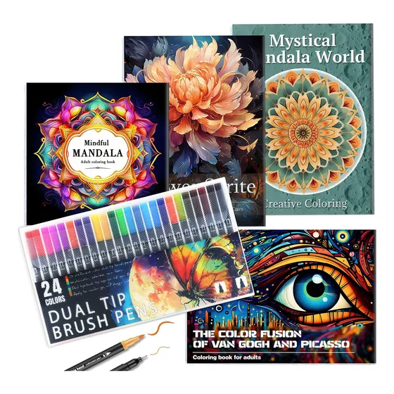 Set Rotuladores Y 4 Libros Para Colorear,mándala De Fantasy