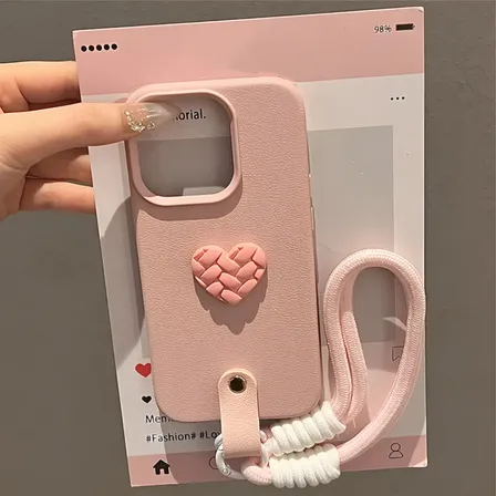 Capa Capinha Para iPhone Rosa Premium Case Com Cordão