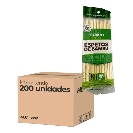 200 Palitos 18cm Churrasco Doce Morango -amor Fondue Inoven Cor Bambu