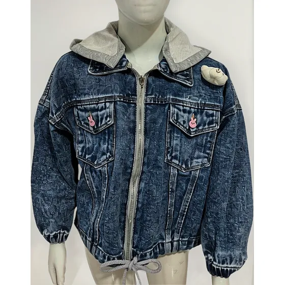 Chaqueta Mezclilla De Jean Con Capucha Desmontable Para Niña