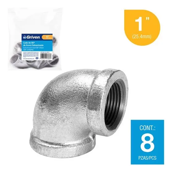 Codo De Hierro Galvanizado 1 Pulgada X 90º Griven (pack X 8)