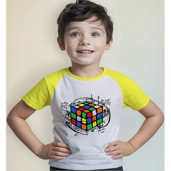 Camiseta Raglan Infantil Cubo Magico Colorido - Geek