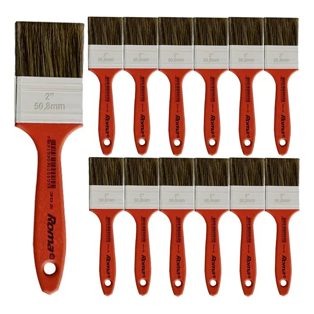 Pincel Trincha Para Pintura Gris 2 Polegada Roma Kit C/12
