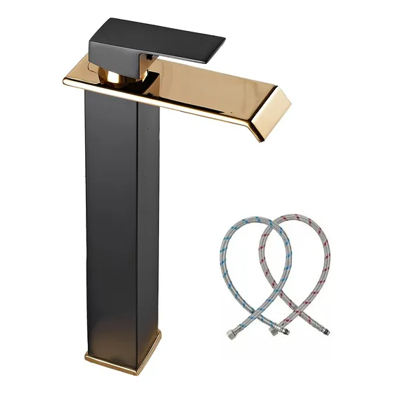 Llave De Baño Cascada Monomando Mezclador Negro Alto 30cm