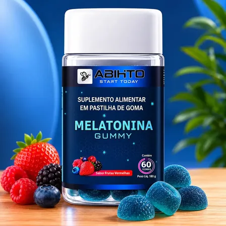 Melatonina Gomas Vegan Abihto Frutas Vermelhas 60 Gummy Sem Glúten