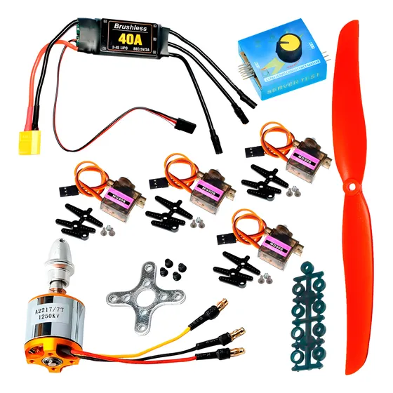 Motor 2217/7t 1250kv Esc 40a Hélice 9050 Mg90s Servo Tester