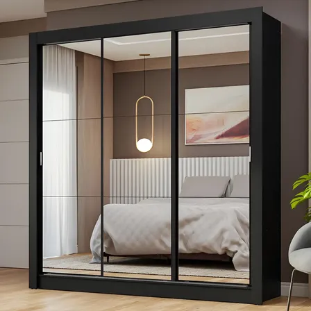 Guarda-roupa Casal 3 Portas Correr Espelho Nobre Madesa Cor Preto