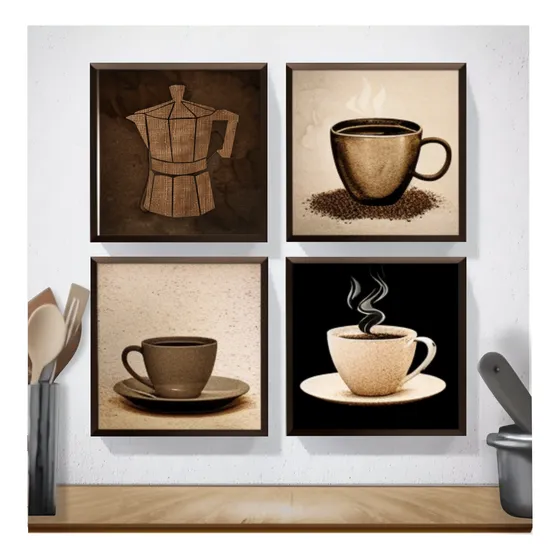 Kit 4 Quadrinhos Para Cozinha Decoração Frase Cantinho Café