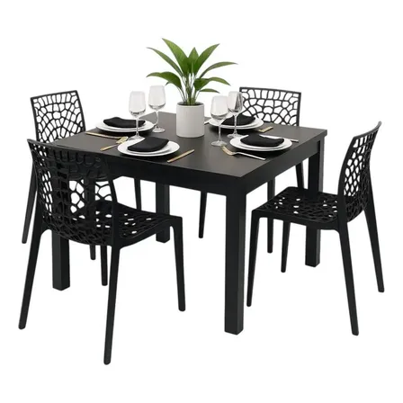 Mesa Jantar Top 90x90 Multiuso + 4 Cadeiras Gruvyer Black Or Preto