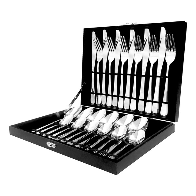 Kit 24 Faqueiro Prateada Talheres Luxo Premium Com Maleta Prateado Kit 24 Faqueiro Prateada Talheres Luxo Premium Com Maleta Prateado