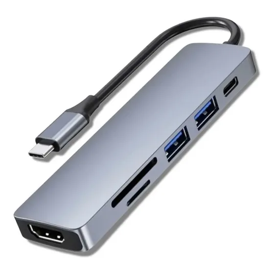 Hub Usb Type-c 6 Portas Card Reader Celular Notebook Mac