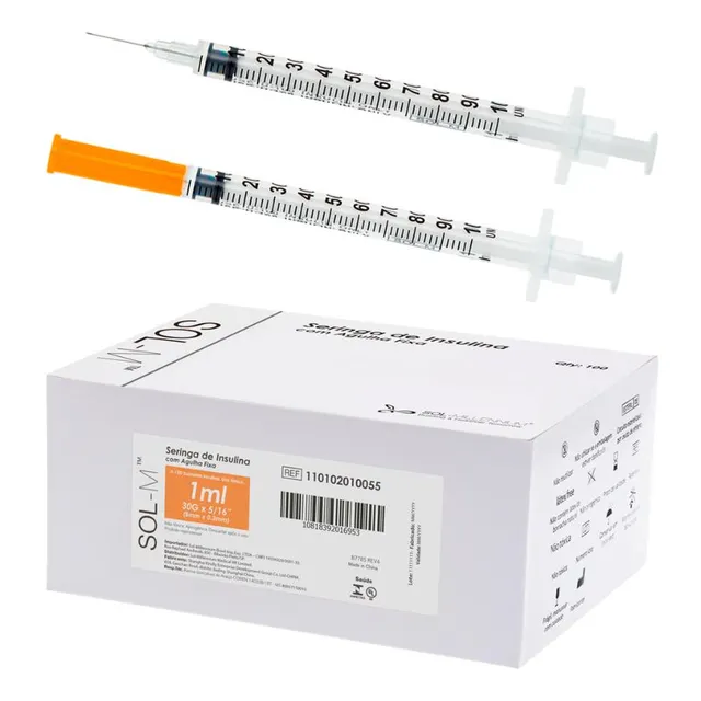 Seringa De Insulina 1ml Com Agulha Fixa 0,30mm X 8mm Blister