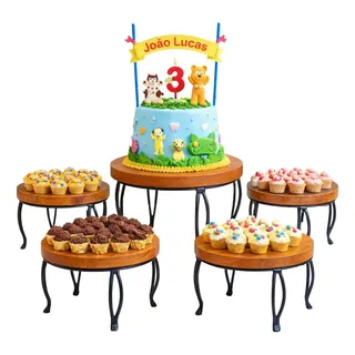 Combo De Doceira Boleira Redonda Industrial Rustica 5 Pçs Preto Envernizado