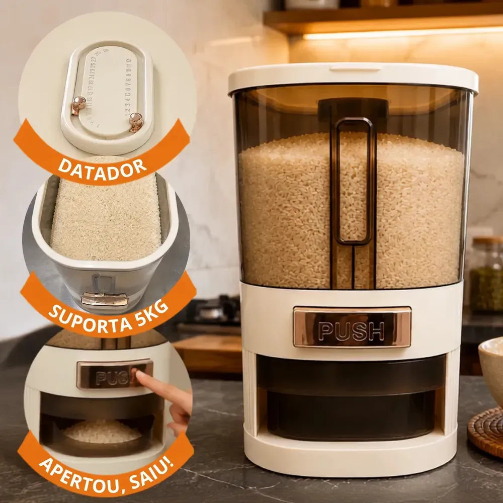 Dispenser De Alimentos 5kg Organizador De Grãos Arroz Cereais Temperos Porta Cereal De Cozinha Com Copo Medidor Pote Plastico Grande Para Armazenamento De Alimentos Pote Organizador Cozinha