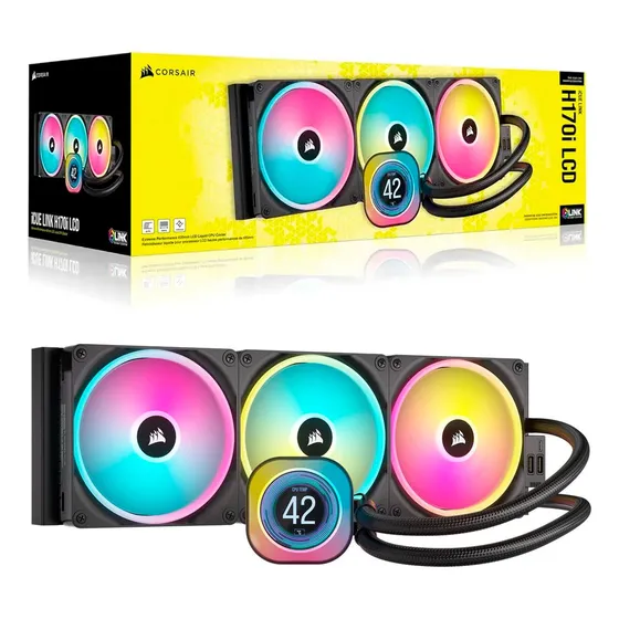 Enfriador de agua Corsair H170i Lcd Icue Link Preto Qx140 420 mm Led Argb