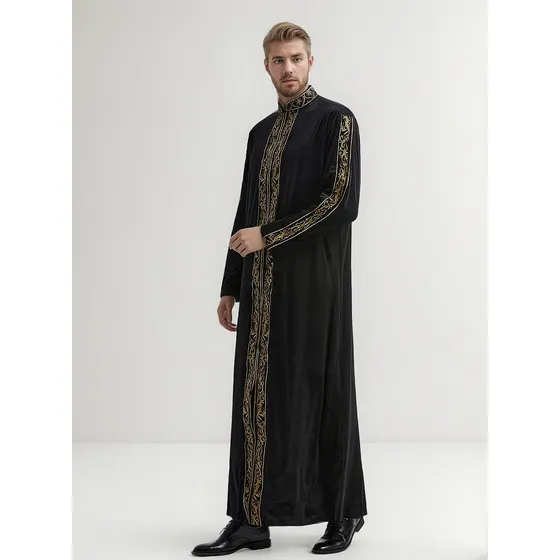 Caftán De Terciopelo Islámico Jubba Thobe Para Hombre, Árabe