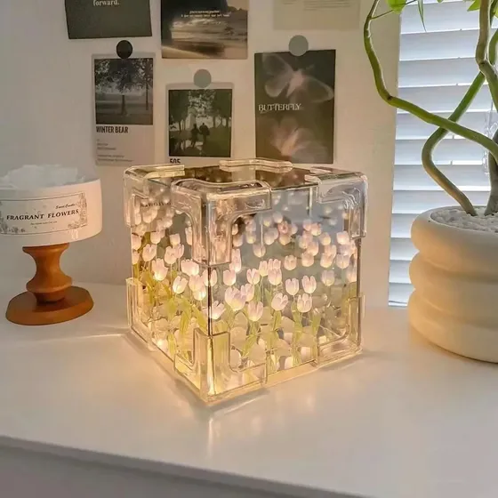 Banna 21 Diy Cubo De Rubik Lámpara Noche De Tulipanes Con Espejo,lámpara Noche De Tulipanes Con Función De Espejo, Para Dormitorio, Salón, Fiesta, Vacaciones Bt4x