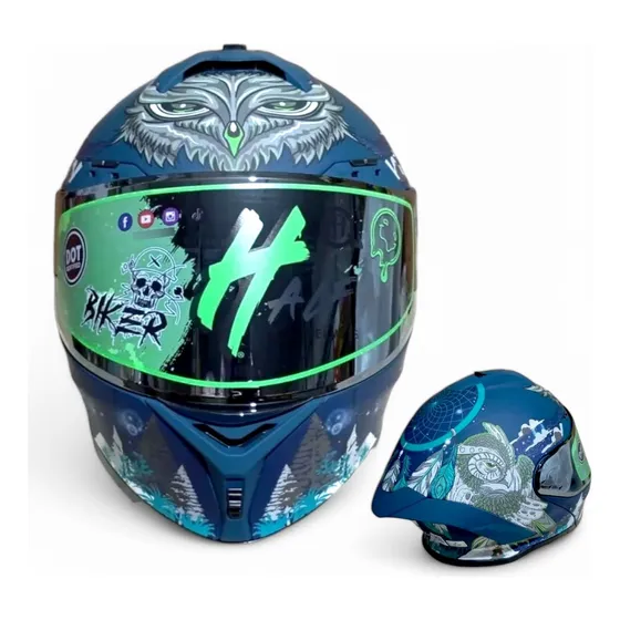 Casco Abatible Half Azul Atrapa Sueño Doble Visor Cert Dot 
