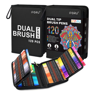 Iforu Marcadores 120 Colores Plumones Punta Pincel Doble Punta Fineliner 0.4mm Y Broad 2mm Iforu Marcadores 120 Colores Plumones Punta Pincel Doble Punta Fineliner 0.4mm Y Broad 2mm