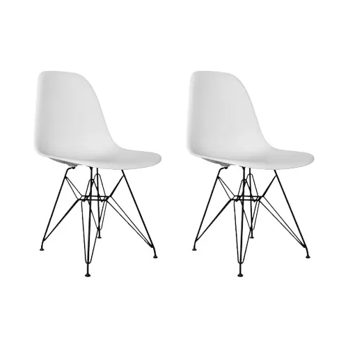 Kit 2 Cadeiras Pra Mesa De Jantar Eames Base Ferro Preto