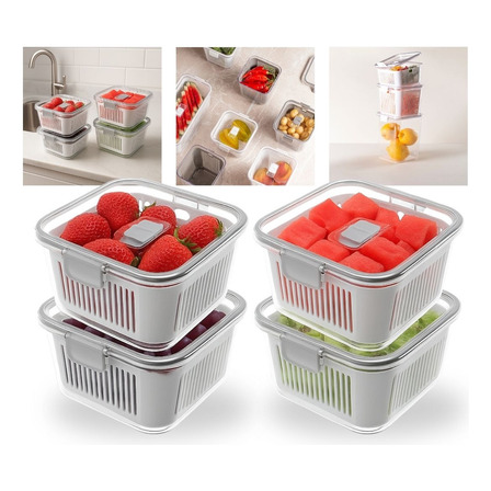 Kit 4 Organizador De Alimentos Geladeira 1,36l Cesto Lavagem Kit 4 Organizador De Alimentos Geladeira 1,36l Cesto Lavagem