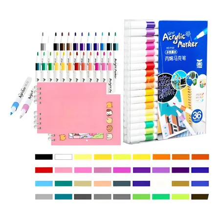Kit 36 Cores Tinta Acrilica Caneta Marcador Dágua Permanente Azul