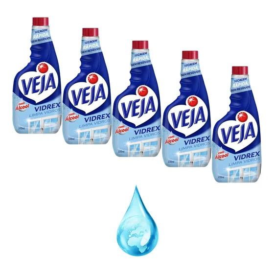 Veja Vidrex Com Álcool Limpa Vidros Refil 500ml Kit 5