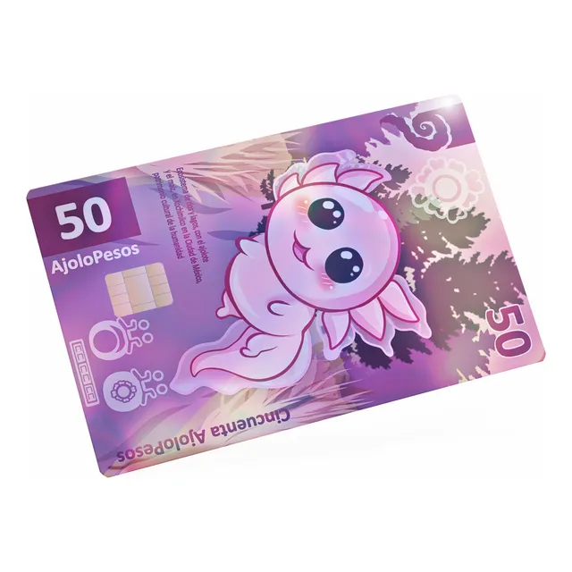 Sticker Tarjeta Bancaria Acabado Holográfico Axolotl Billete