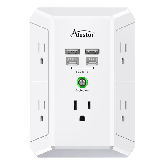 Tomacorriente Enchufe Pared 5 Tomas 4 Usb Protector Voltaje