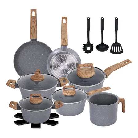 Jogo De Panelas Antiaderente Cerâmica Indução Gas 15 Peças Cinza