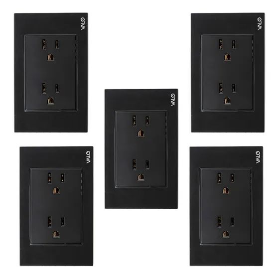 Kit 5 Pz Placa Valo Contacto Duplex Cristal / Templado Negro