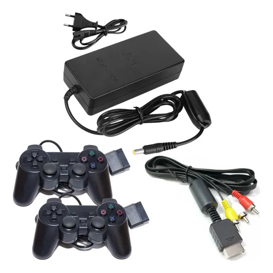 Super Kit Ps2 Com Fonte Bivolt + Cabo Rca + 2 Controles Nfe