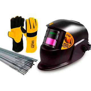 Kit Máscara De Solda Auto + Luva De Raspa Epi + Eletrodo Kit Máscara De Solda Auto + Luva De Raspa Epi + Eletrodo