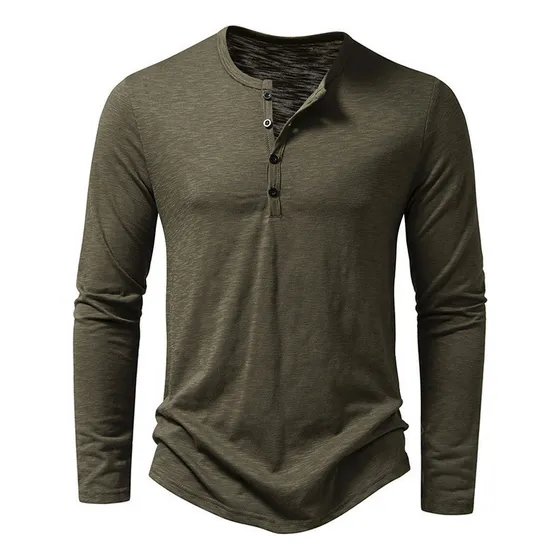 Nuevo Playera Manga Larga De Algodón Con Cuello Henley For