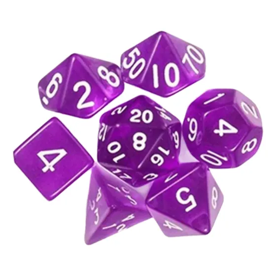 7 Dados Juegos De Rol 4, 6, 8, 10, 12 Y 20 Caras Morado Tras