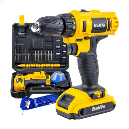 Parafusadeira Furadeira 3/8 A Bateria 12v + Kit Amolador Afiador De Broca Com Maleta Amarelo Belffe 127/220v 50/60hz