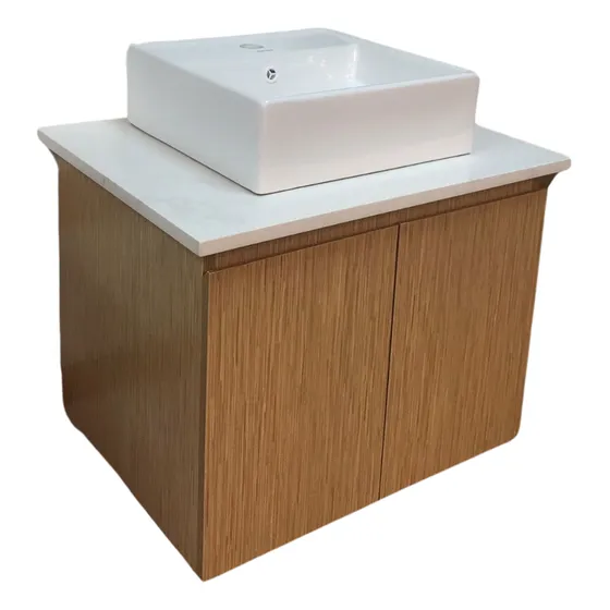 Mueble De Baño Suspendido Mdf 60cm C/ Mesada Mármol Y Bacha