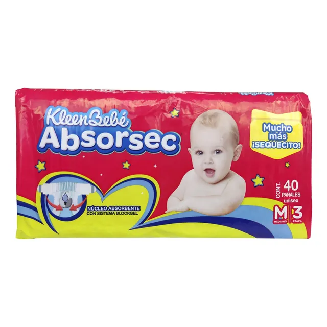 Pañales Kleen Bebé Etapa 3 Mediano Absorsec M 3 40pz