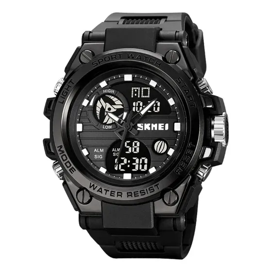 Reloj deportivo Skmei para hombre, estilo militar, correa de choque, color: negro
