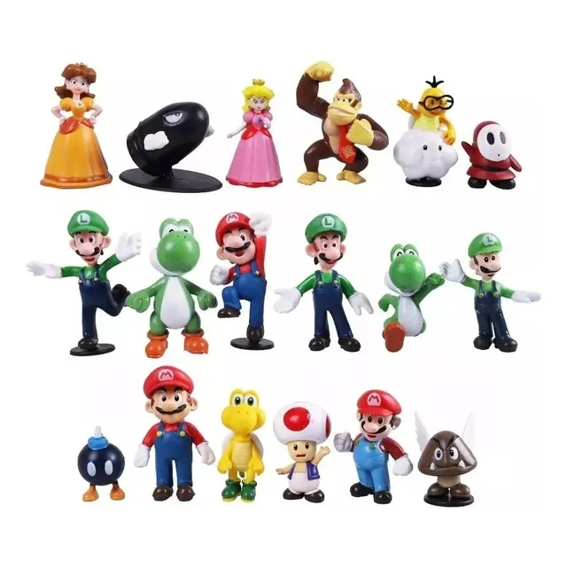 Set 18 Figuras Mario Bros Luigi Yoshi Toad Donkey