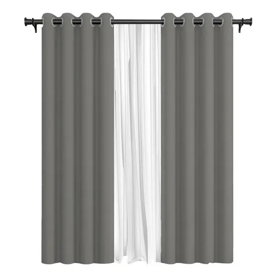 Pack Cortinas De Tela Blackout + Velo Vincenzi 140x220cm Color Gris