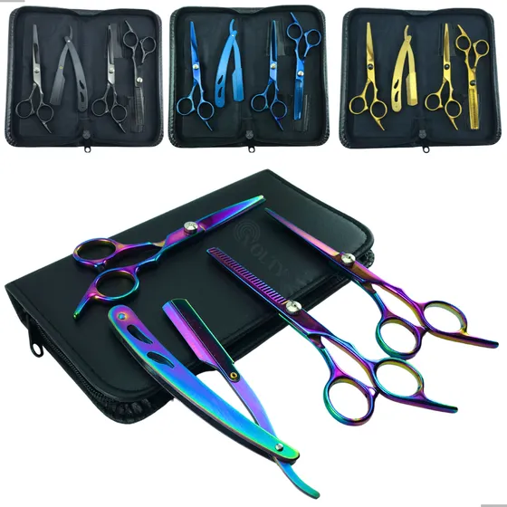 Tesoura Profissional Cabeleireiro Barbeiro  Fio Navalha Kit