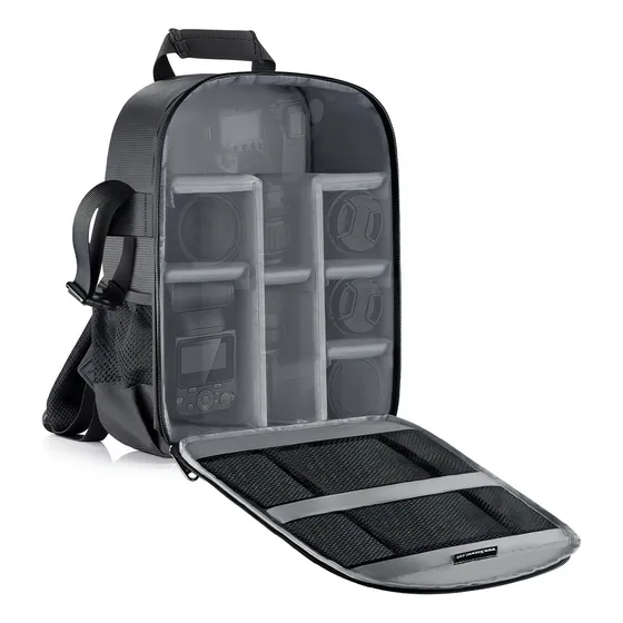 Neewer NW-7324 Mochila para Canon Nikon Sony Flexible Acolchada Gris Mochila para Cámara con Compartimentos Flexibles Acolchada y Resistente a Golpes con Inserto Protector para Cámaras SLR DSLR