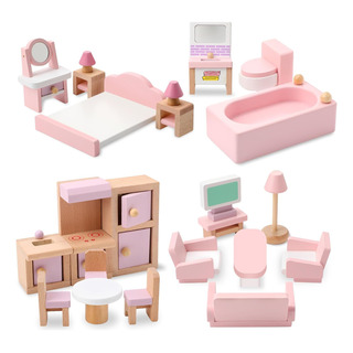 Poen Juego De 22 Muebles De Casa De Muñecas De Madera, Juego Poen Juego De 22 Muebles De Casa De Muñecas De Madera, Juego